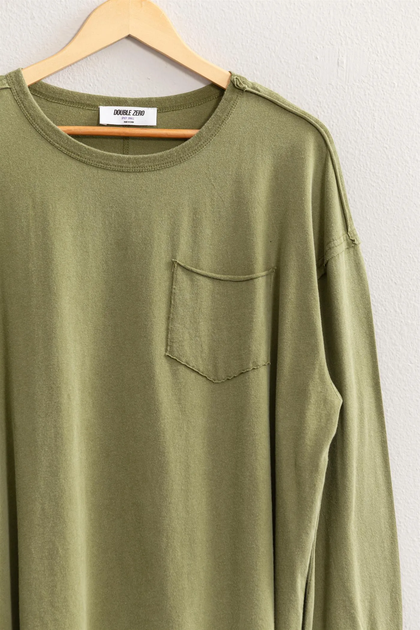 Hyfve Double Zero Oversized Washed Long Sleeve Pocket Tee In Moss