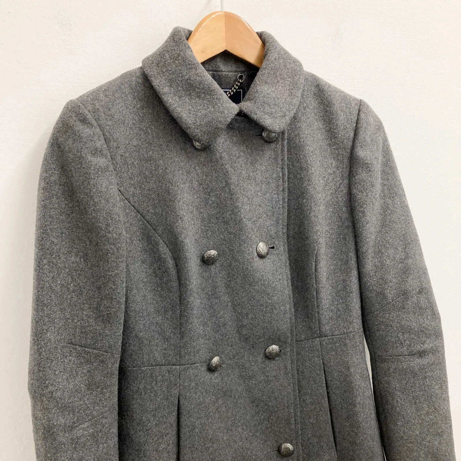 Jack Wills Coat Size 10 Grey Wool Blend Military A-Line