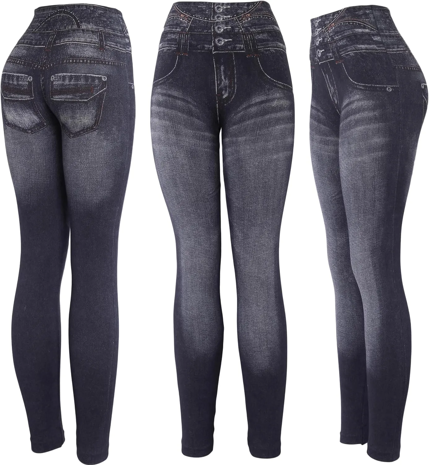 KMystic Women's High Waist Denim Print Jean Look Leggings