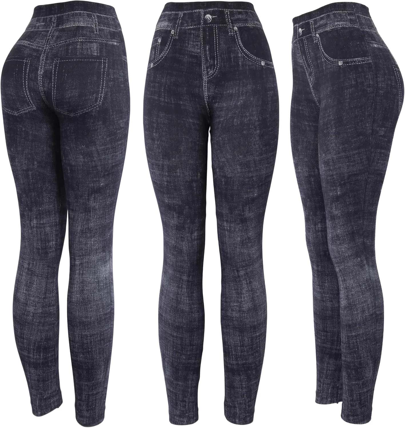KMystic Women's High Waist Denim Print Jean Look Leggings