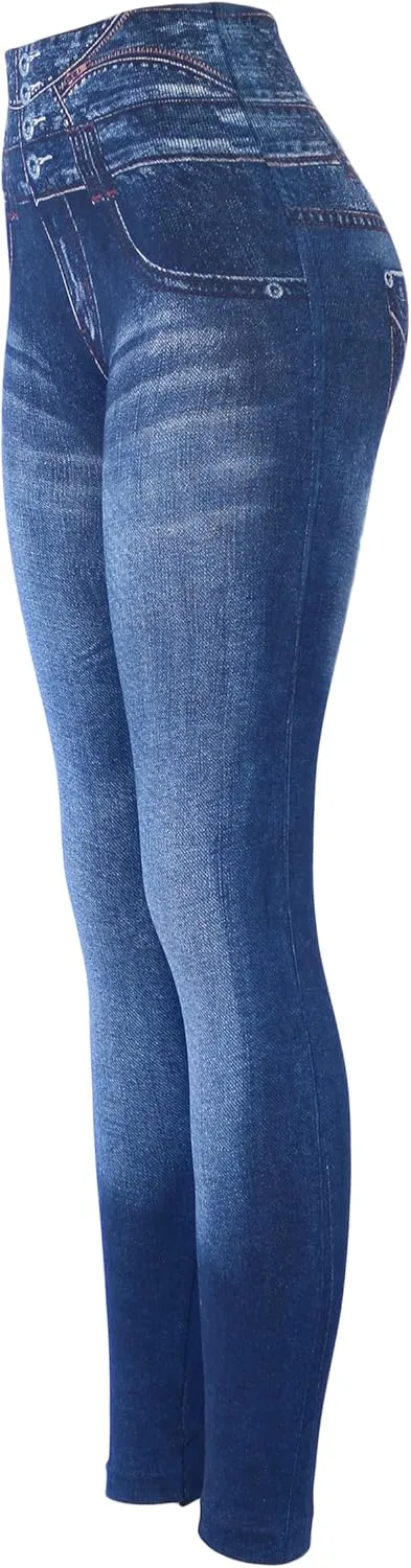 KMystic Women's High Waist Denim Print Jean Look Leggings