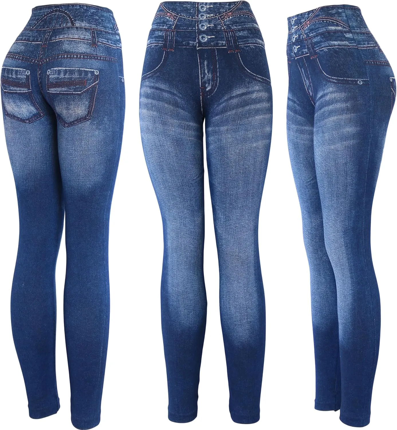 KMystic Women's High Waist Denim Print Jean Look Leggings