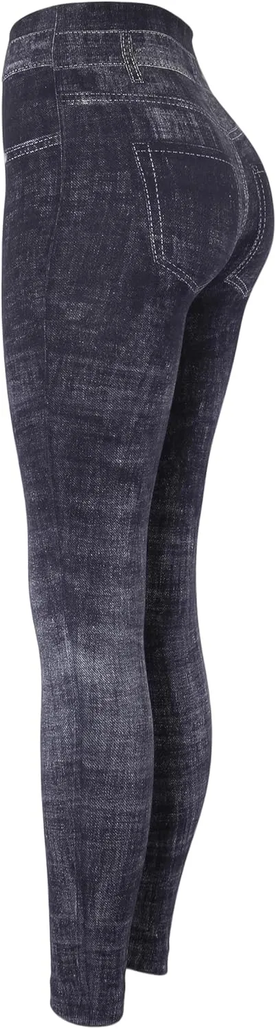 KMystic Women's High Waist Denim Print Jean Look Leggings