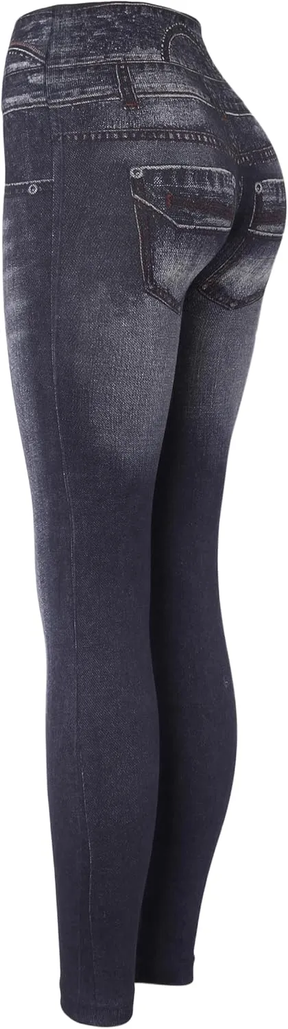 KMystic Women's High Waist Denim Print Jean Look Leggings