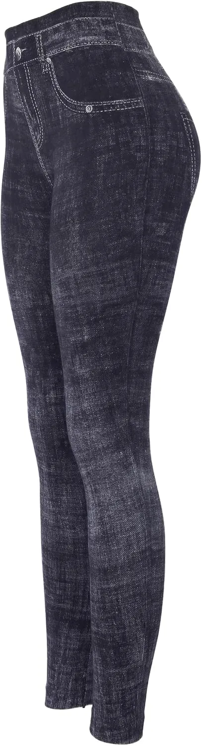 KMystic Women's High Waist Denim Print Jean Look Leggings