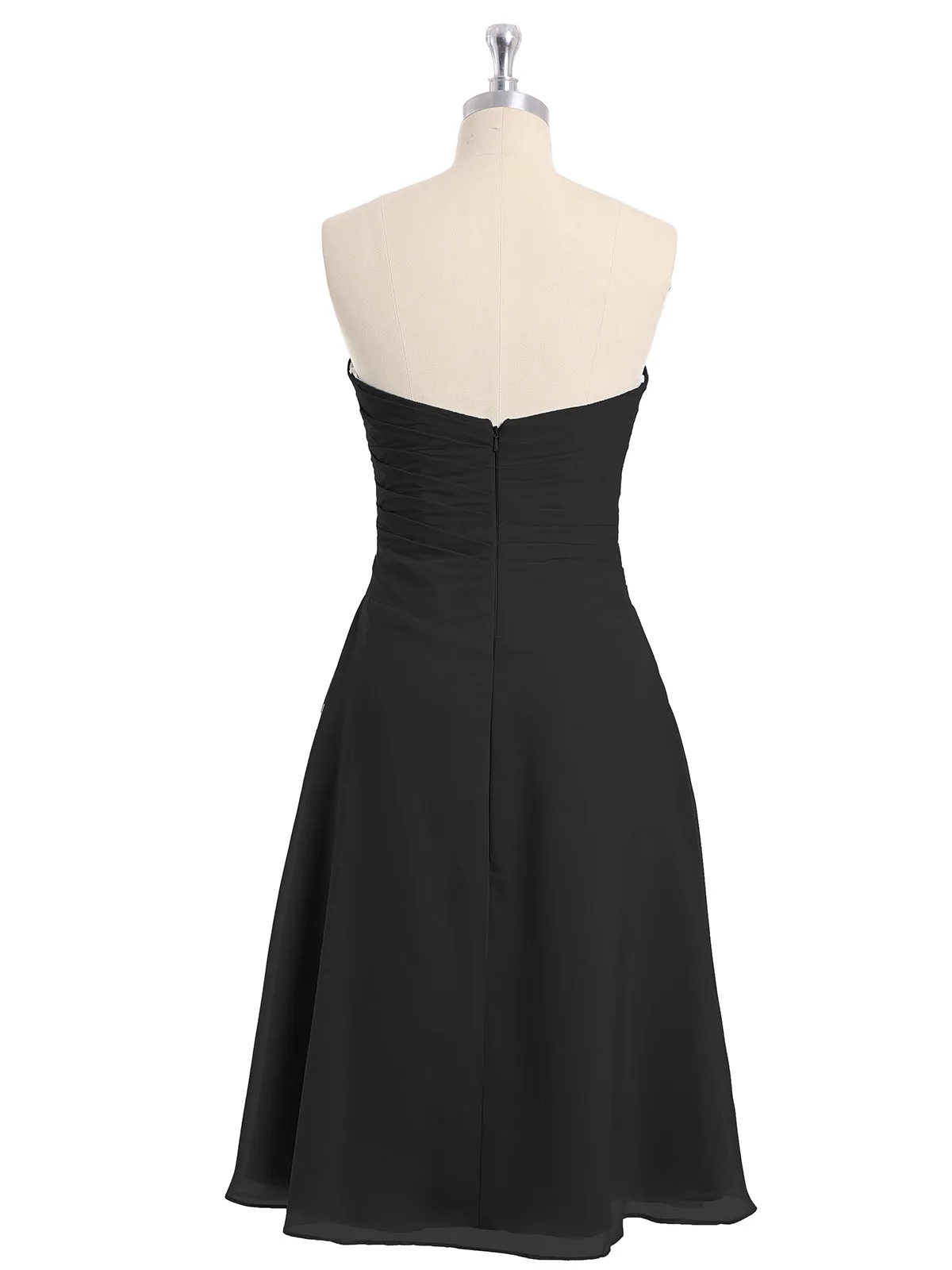Knee Length Chiffon Dress with Sweetheart Neck-Black