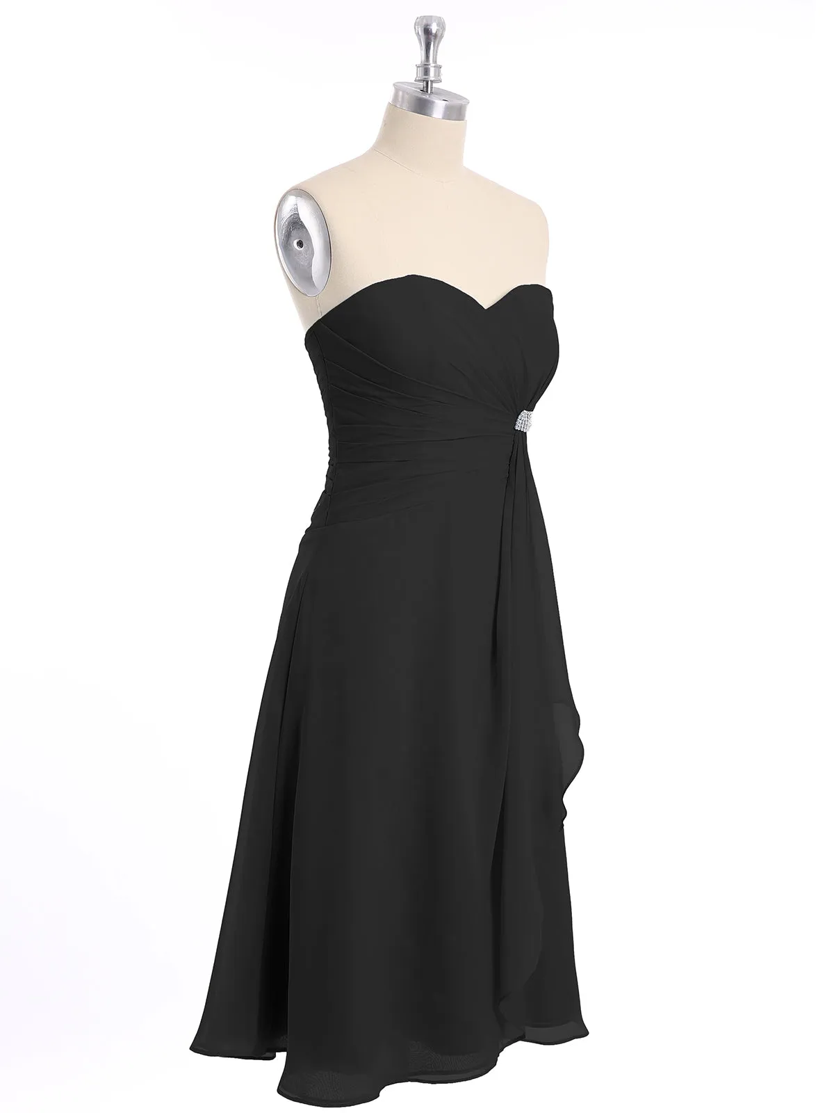 Knee Length Chiffon Dress with Sweetheart Neck-Black