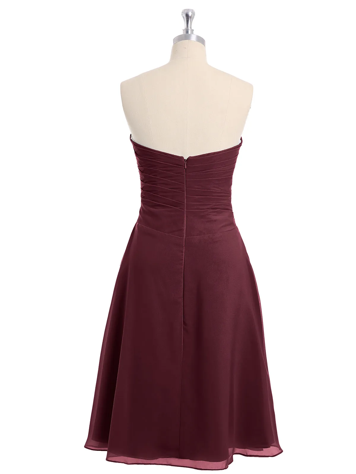 Knee Length Chiffon Dress with Sweetheart Neck-Cabernet