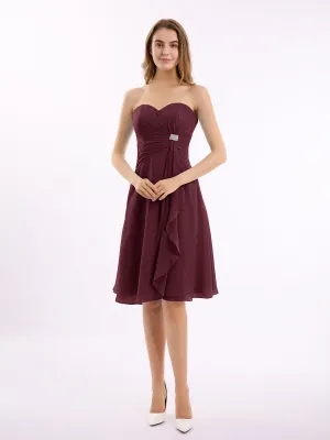 Knee Length Chiffon Dress with Sweetheart Neck-Cabernet