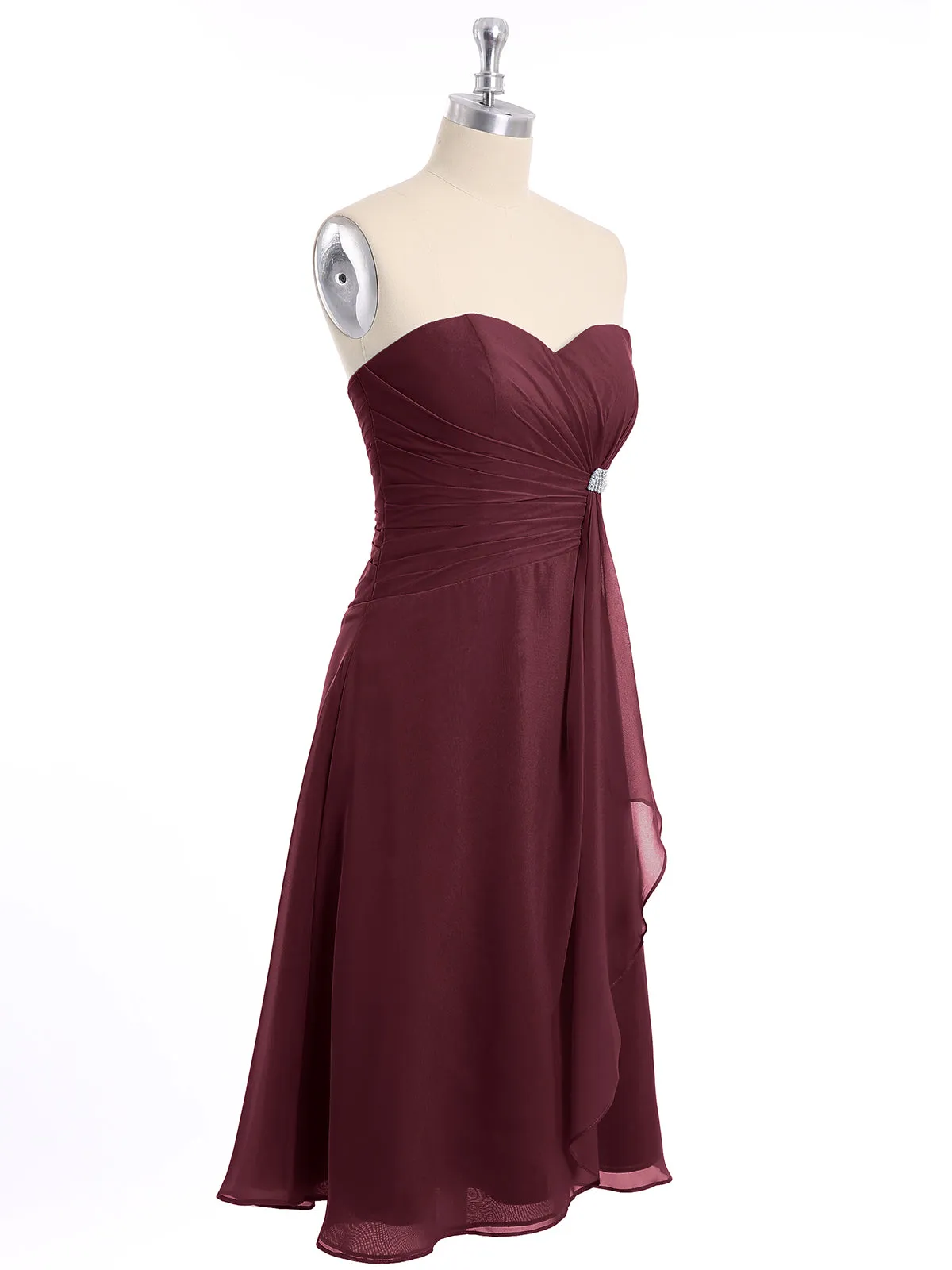 Knee Length Chiffon Dress with Sweetheart Neck-Cabernet