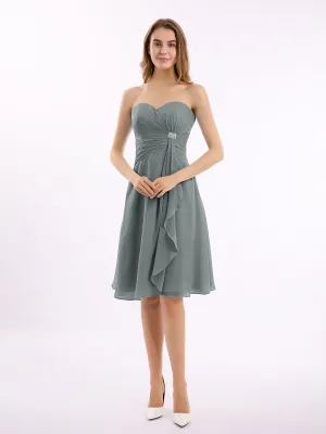 Knee Length Chiffon Dress with Sweetheart Neck-Steel Grey Plus Size