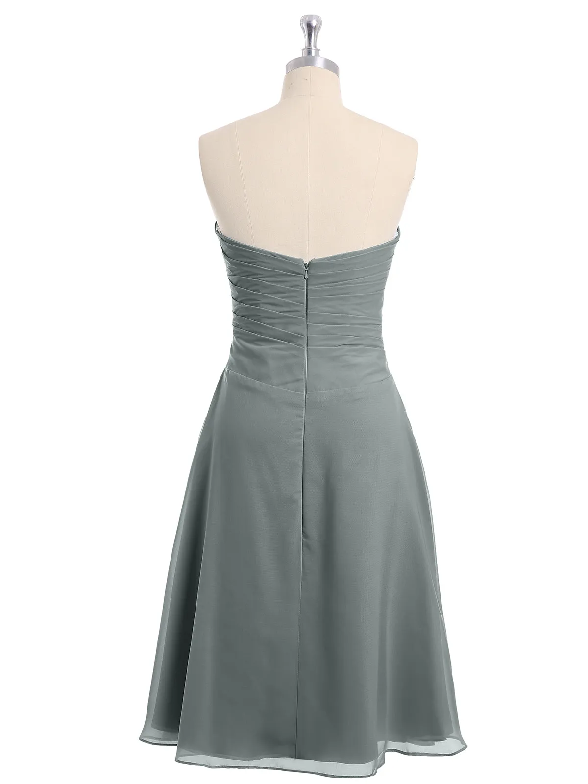 Knee Length Chiffon Dress with Sweetheart Neck-Steel Grey Plus Size