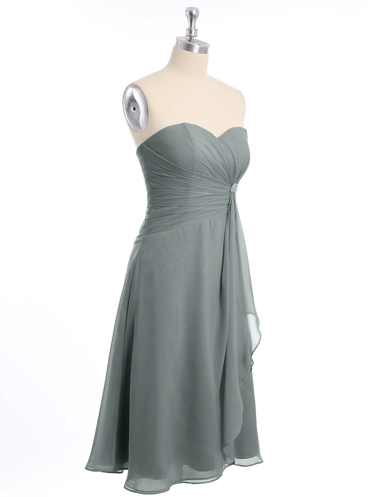 Knee Length Chiffon Dress with Sweetheart Neck-Steel Grey Plus Size