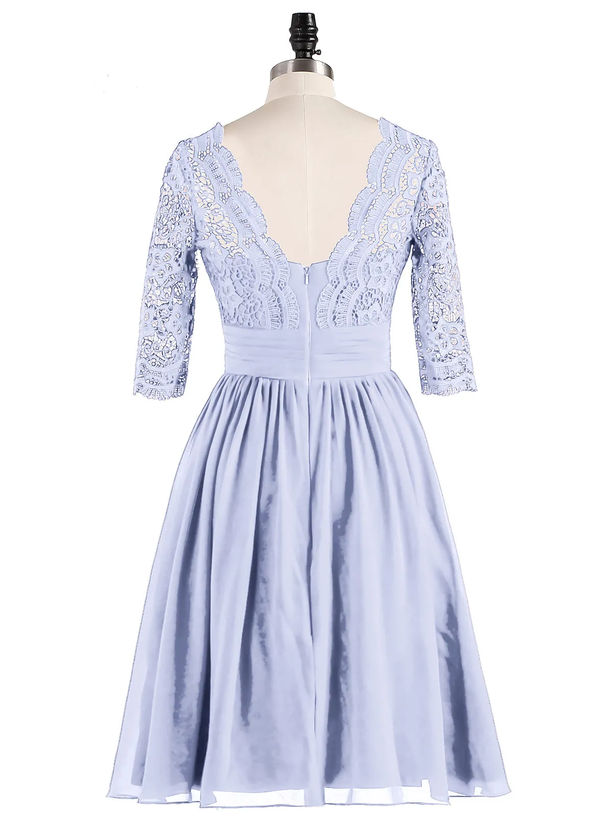Lace and Chiffon Short Dress with Half Sleeves Lavender