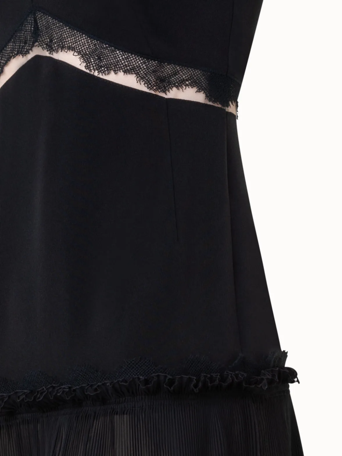 Long Silk Crpe Dress with Lace Details