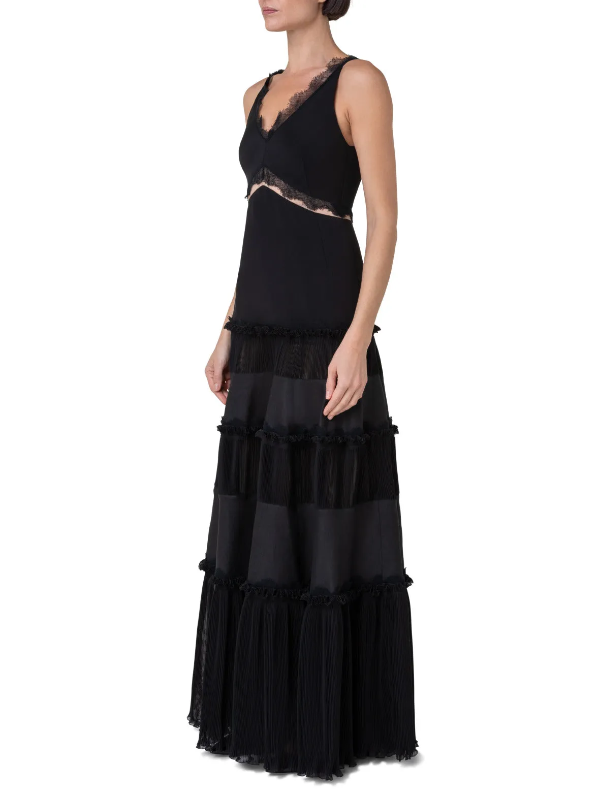 Long Silk Crpe Dress with Lace Details