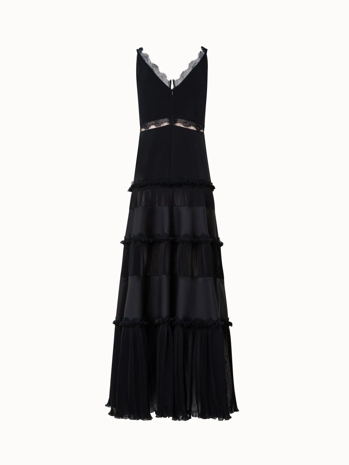 Long Silk Crpe Dress with Lace Details