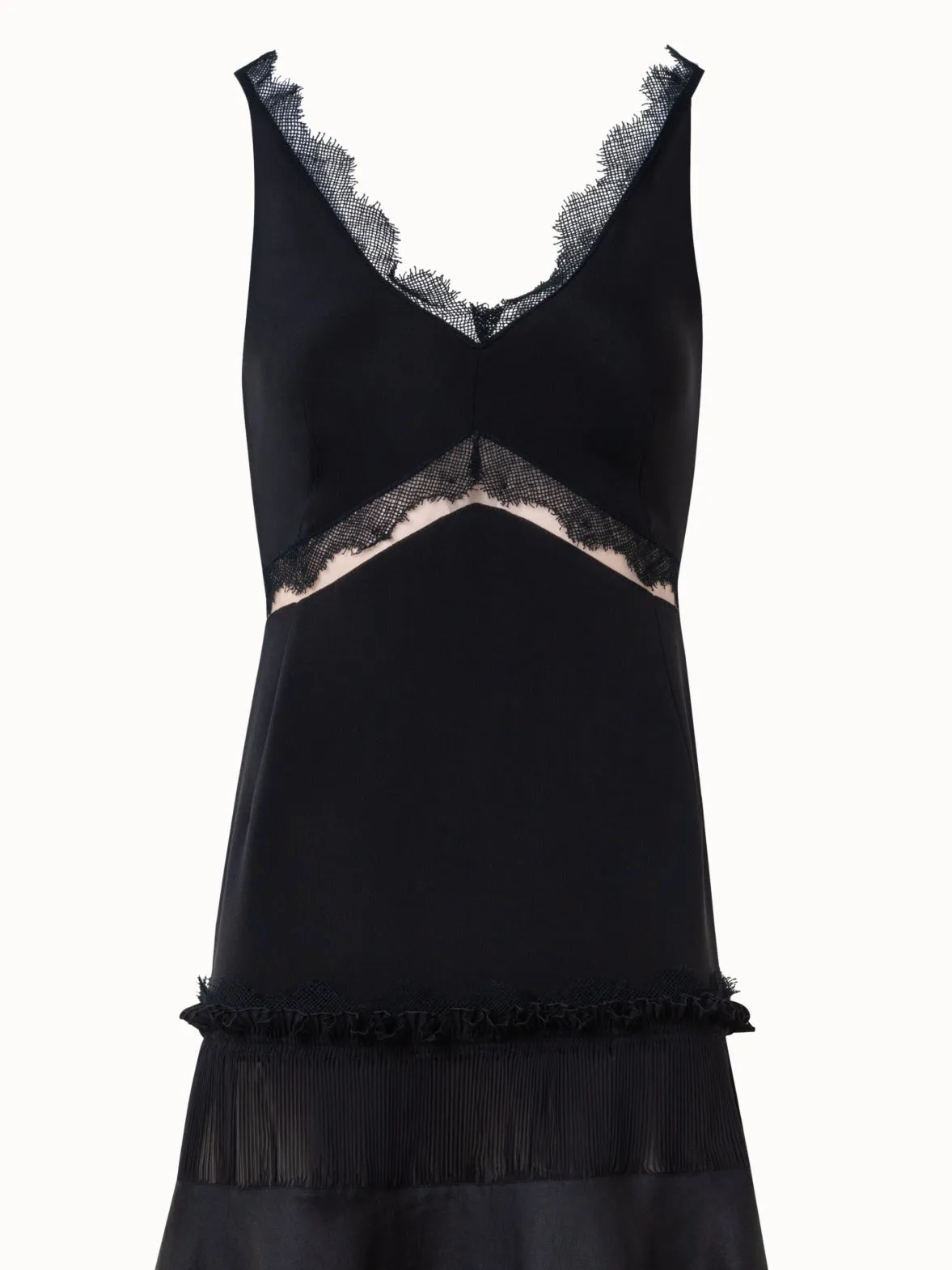 Long Silk Crpe Dress with Lace Details