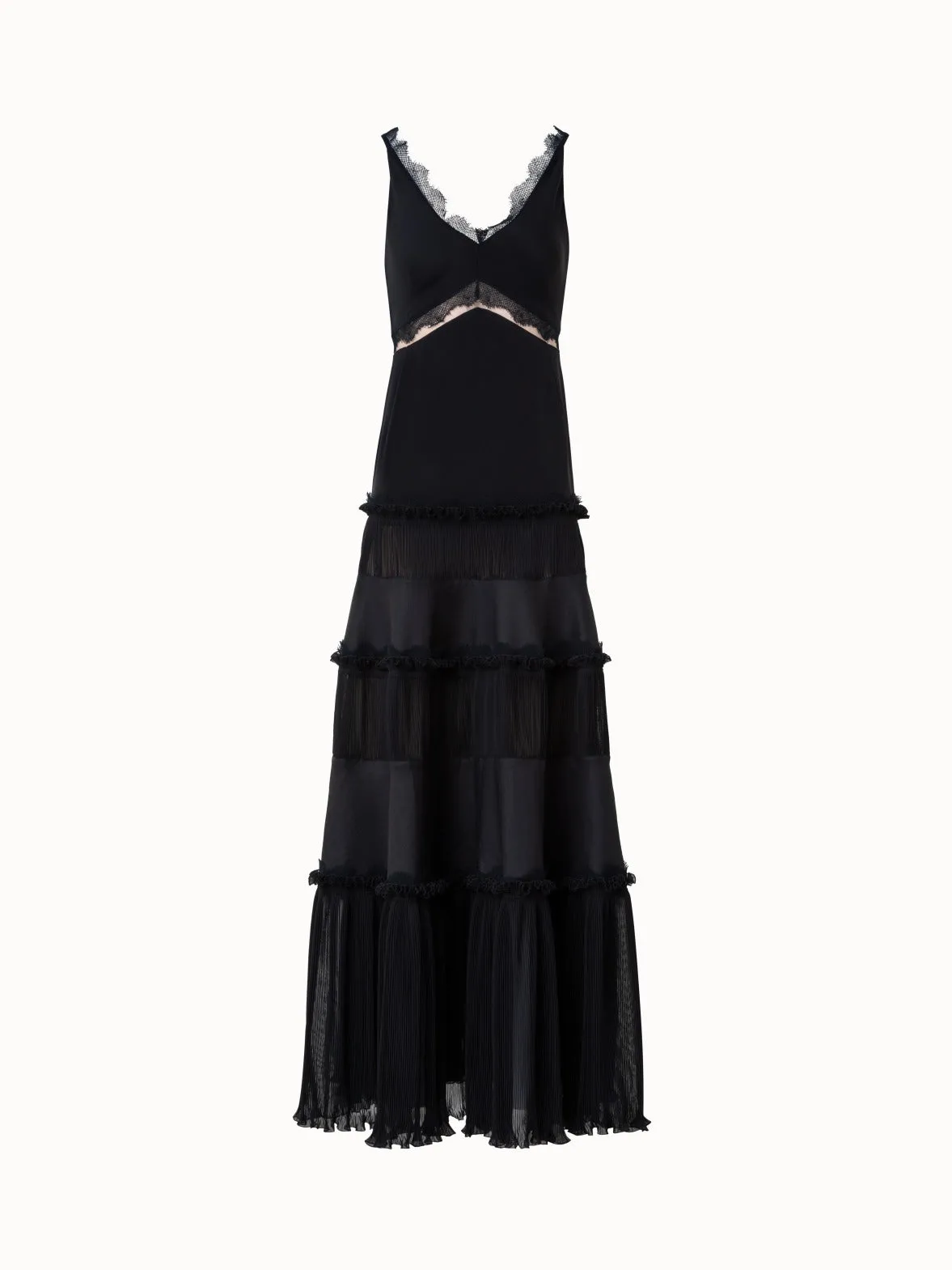 Long Silk Crpe Dress with Lace Details