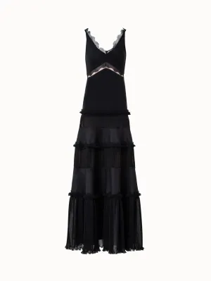 Long Silk Crpe Dress with Lace Details