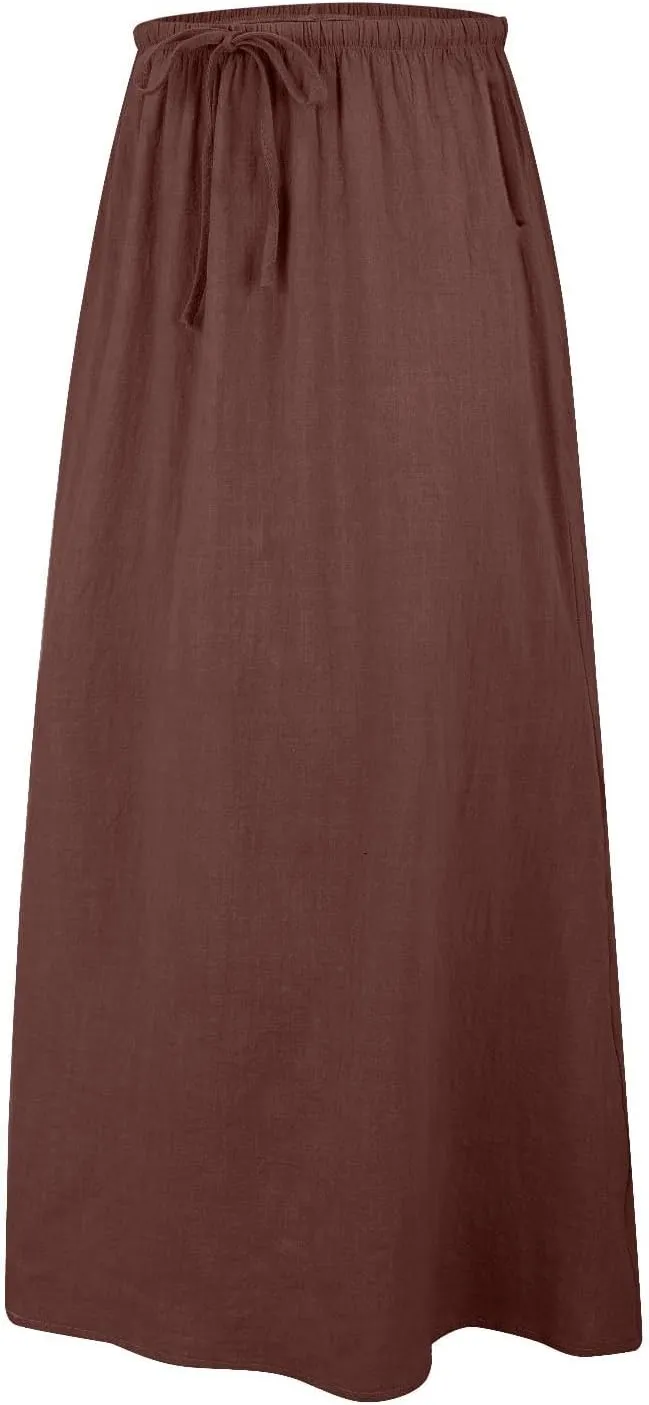 Long Skirts for Women Cotton Linen Boho Maxi Skirt Spring Summer Trendy Vacation Casual Flowy Drawstring Skirts