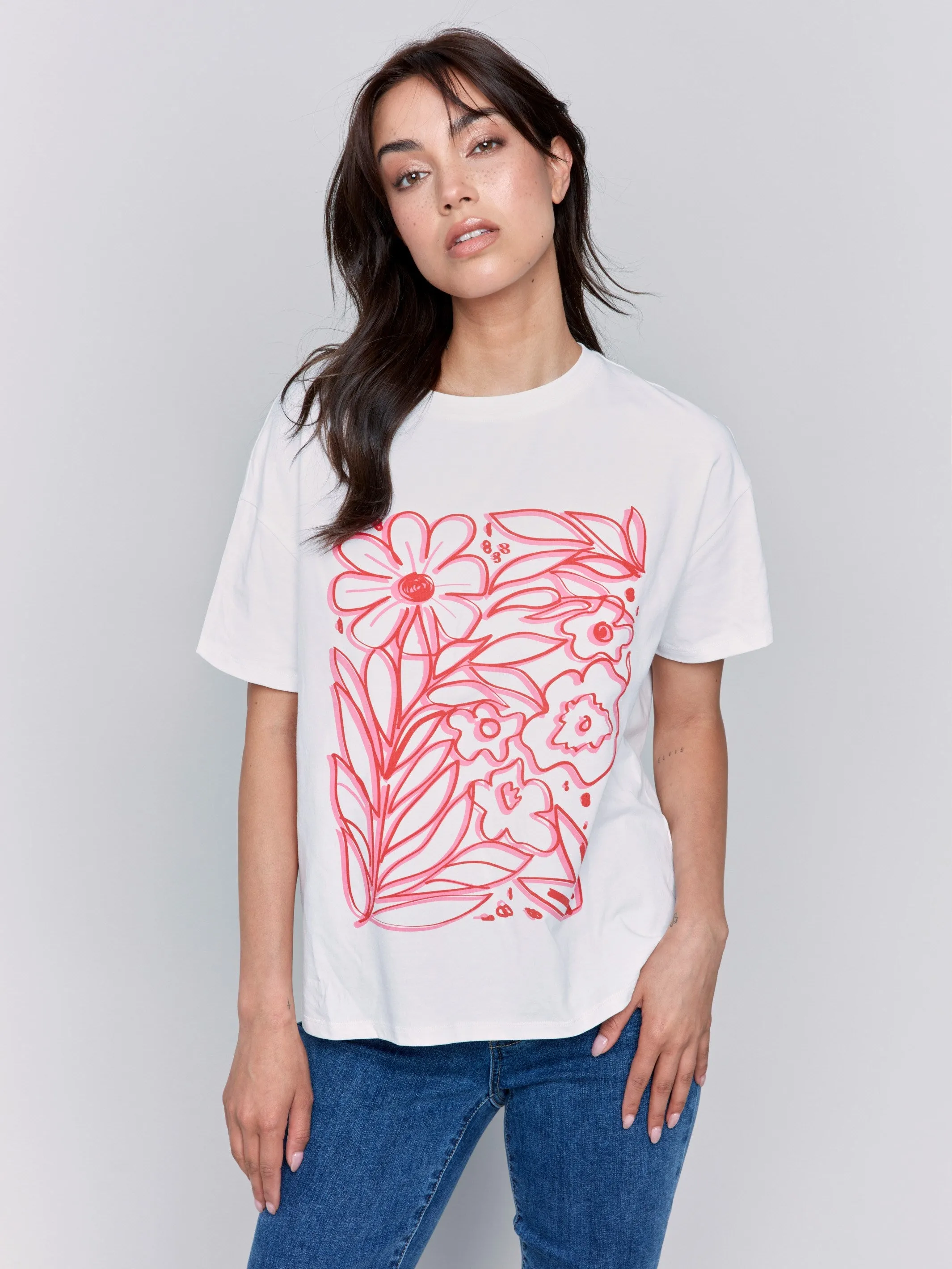 Loose Fit Graphic T-Shirt  - White