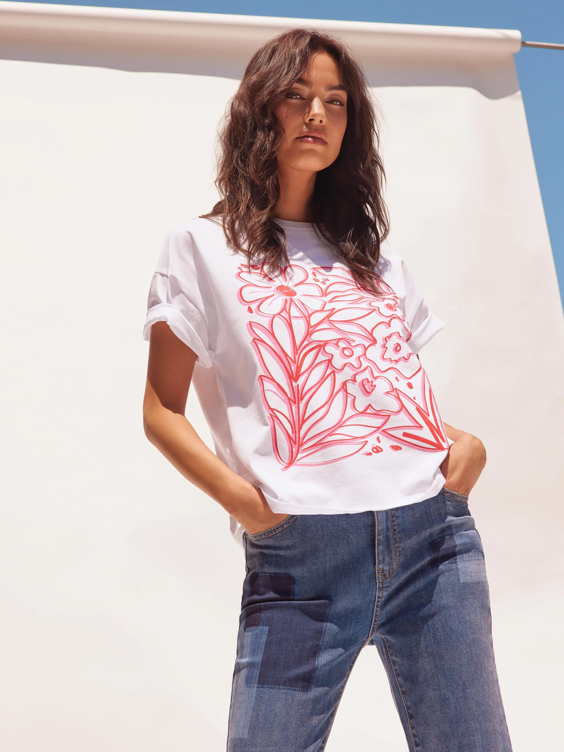 Loose Fit Graphic T-Shirt  - White