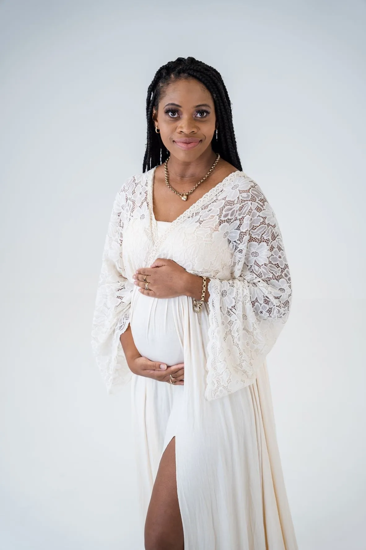 Maternity Photoshoot Dresses - Lucy - Ivory Lace Gown - 4 DAY RENTAL