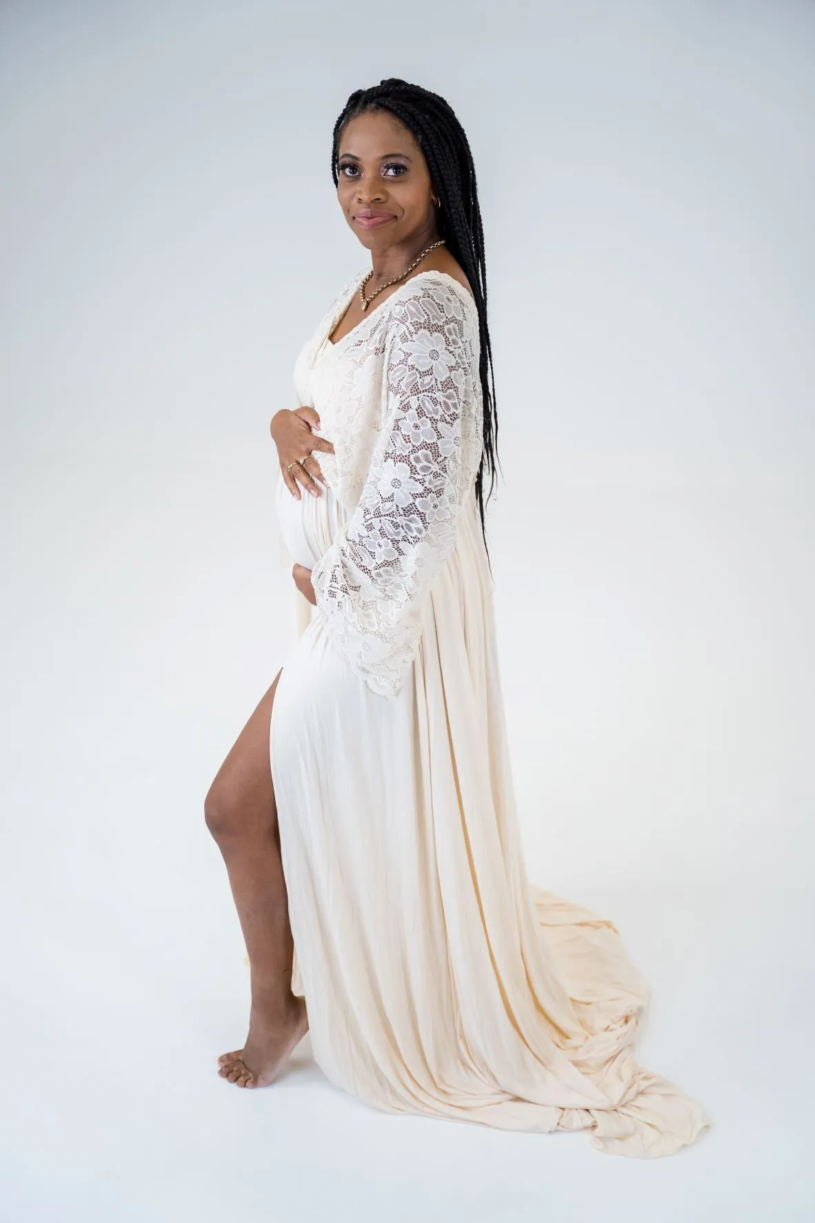 Maternity Photoshoot Dresses - Lucy - Ivory Lace Gown - 4 DAY RENTAL