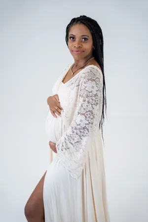 Maternity Photoshoot Dresses - Lucy - Ivory Lace Gown - 4 DAY RENTAL