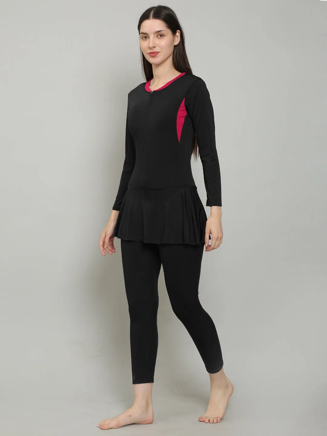 Megaska Women Lycra Full Length Padded One Piece Swimming Costume_Black