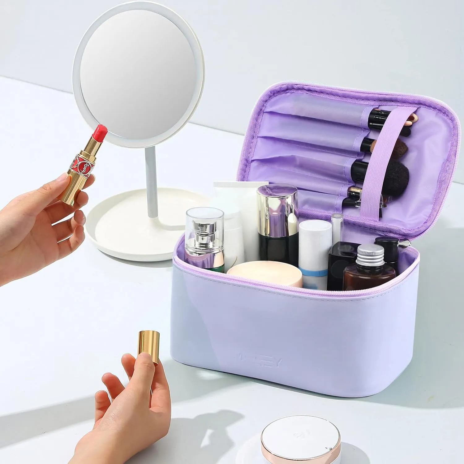 Meiyuuo Makeup Bag Cosmetic Bags Small for Women Zipper Pouch for Purse Essentials Makeup Organizer Waterproof Cute (Light Lavender Purple)