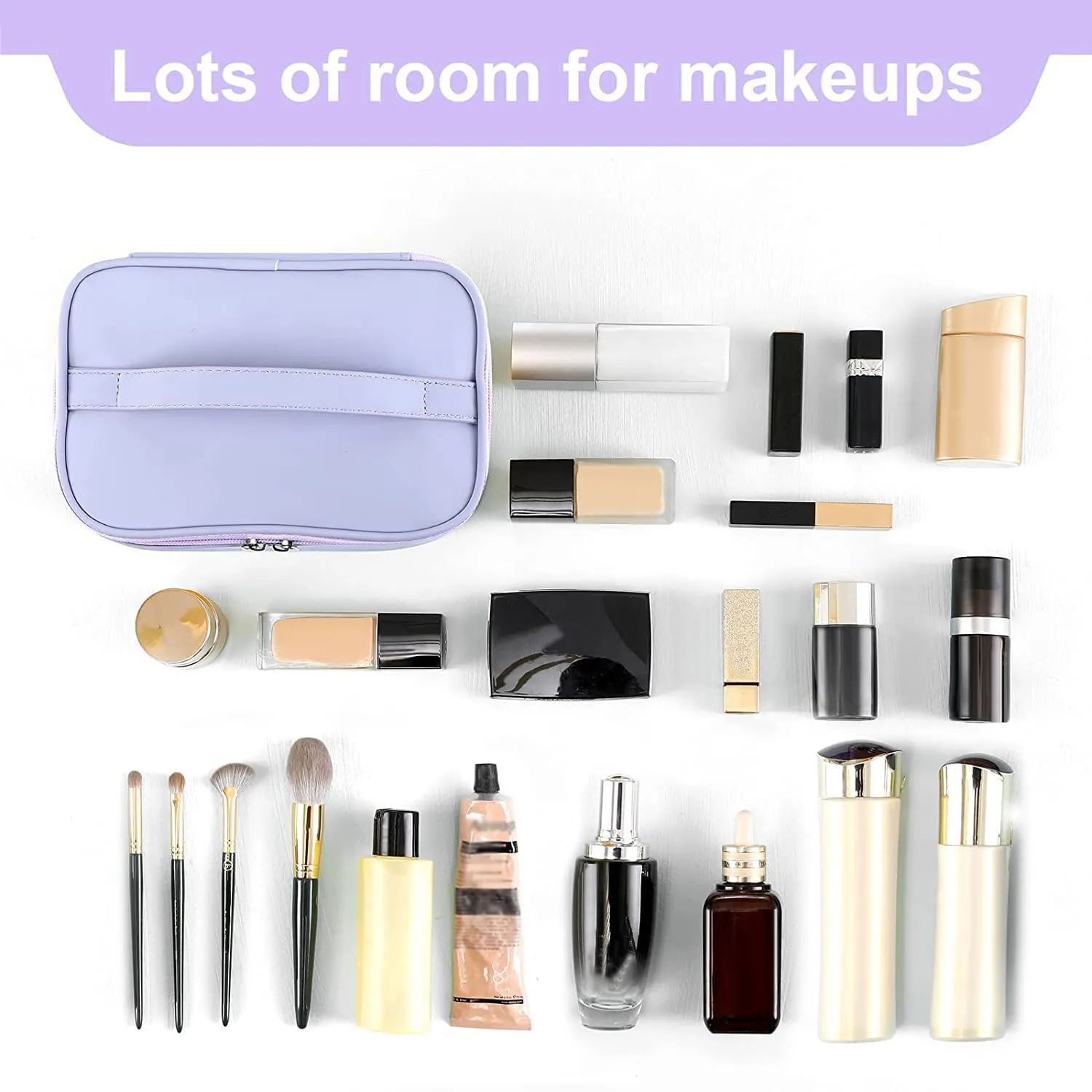 Meiyuuo Makeup Bag Cosmetic Bags Small for Women Zipper Pouch for Purse Essentials Makeup Organizer Waterproof Cute (Light Lavender Purple)