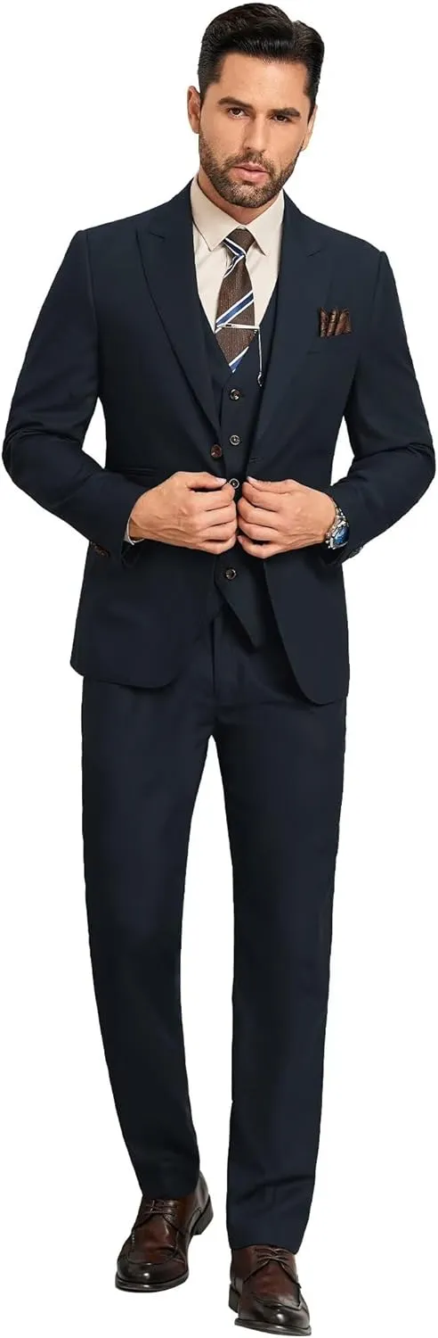 Men 3 Pieces Suits Slim Fit Formal Men Suit Blazer Vest Pants Peak Lapel Suits for Men 1 Button Prom Business Mens Tuxedo