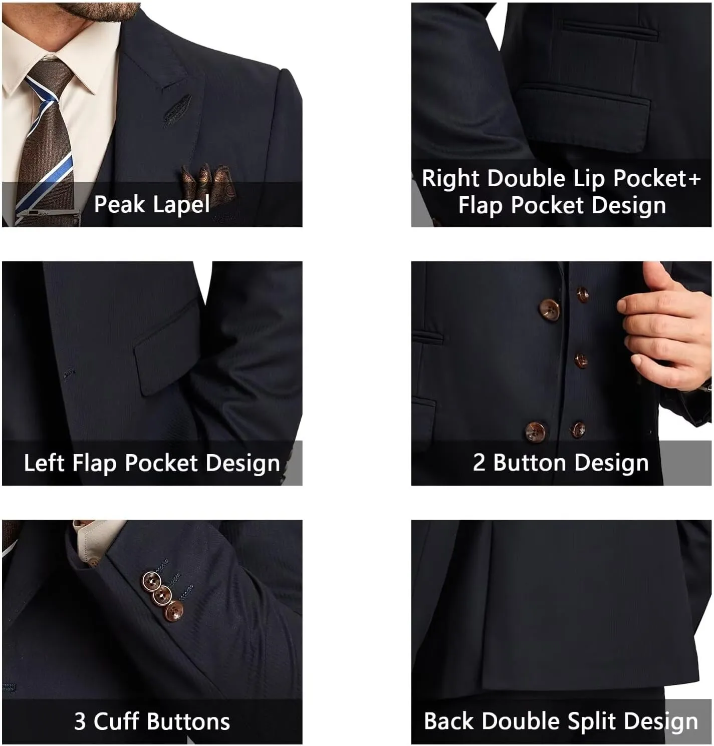 Men 3 Pieces Suits Slim Fit Formal Men Suit Blazer Vest Pants Peak Lapel Suits for Men 1 Button Prom Business Mens Tuxedo