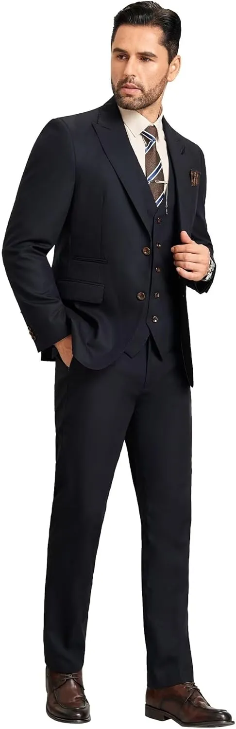 Men 3 Pieces Suits Slim Fit Formal Men Suit Blazer Vest Pants Peak Lapel Suits for Men 1 Button Prom Business Mens Tuxedo