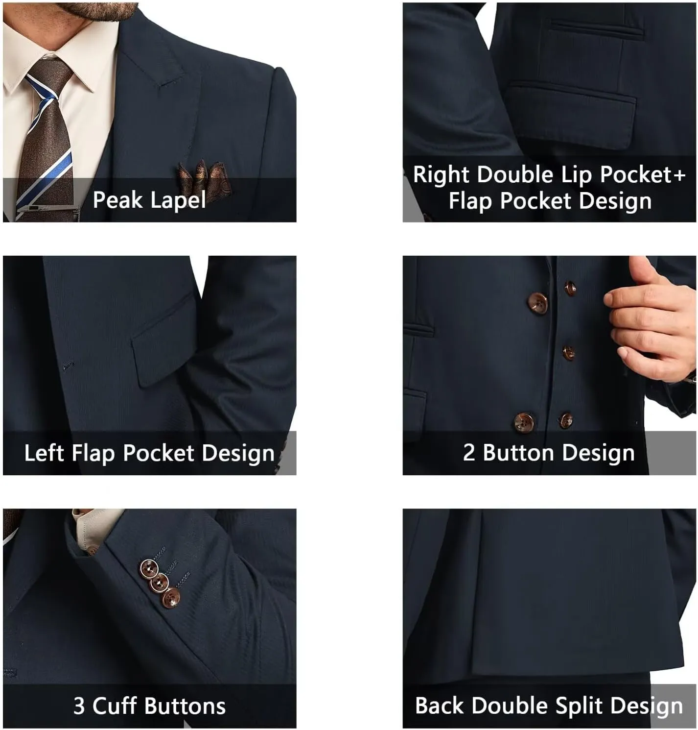 Men 3 Pieces Suits Slim Fit Formal Men Suit Blazer Vest Pants Peak Lapel Suits for Men 1 Button Prom Business Mens Tuxedo