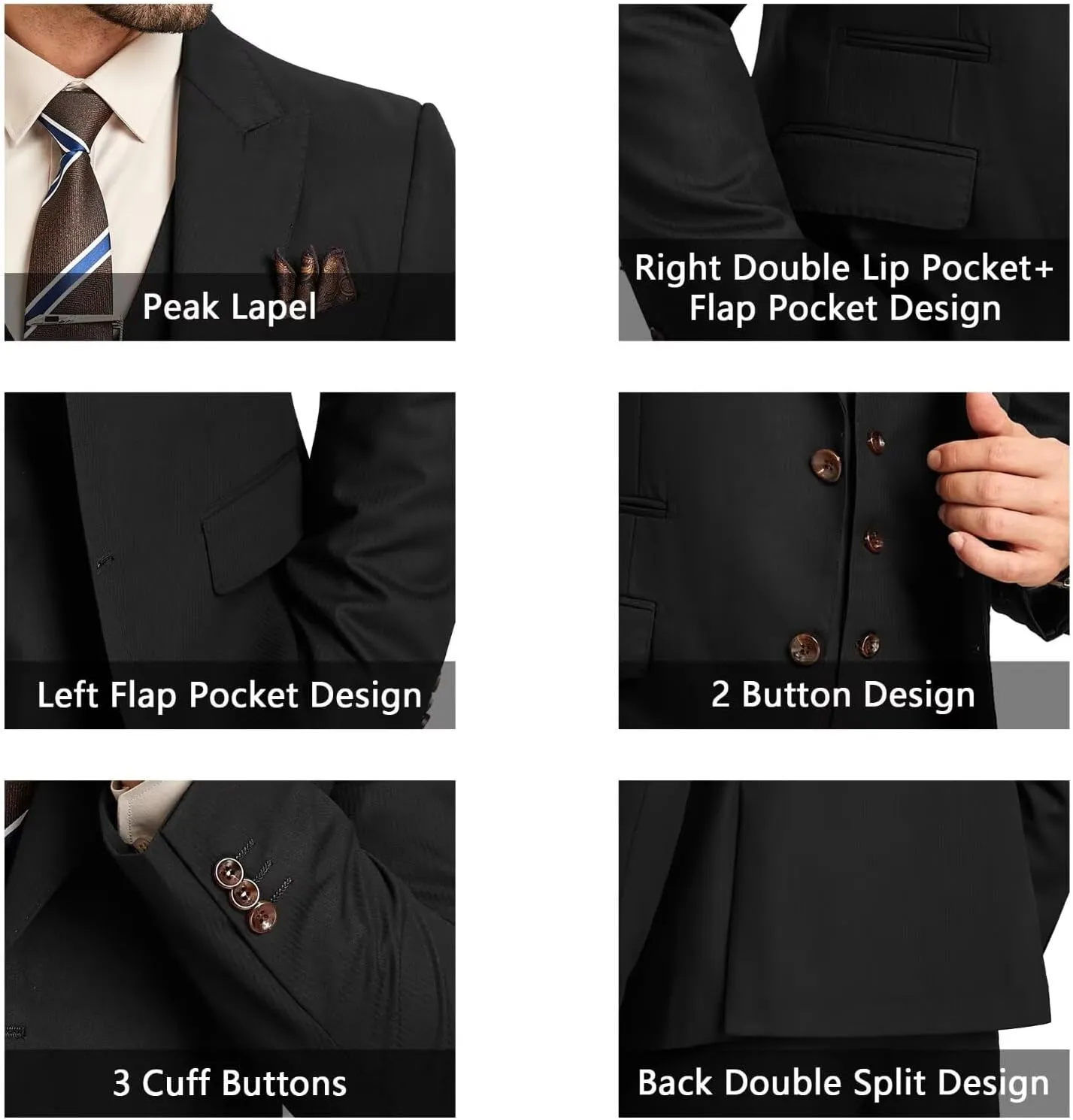 Men 3 Pieces Suits Slim Fit Formal Men Suit Blazer Vest Pants Peak Lapel Suits for Men 1 Button Prom Business Mens Tuxedo