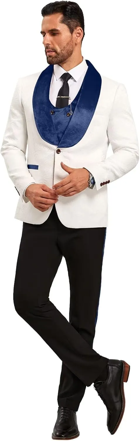Men Suits Slim Fit 3 Piece Suit Men Shawl Lapel Men Dress Suit Pants Blazer Vest 1 Button Formal Suits for Men Prom Tuxedo