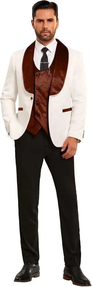 Men Suits Slim Fit 3 Piece Suit Men Shawl Lapel Men Dress Suit Pants Blazer Vest 1 Button Formal Suits for Men Prom Tuxedo