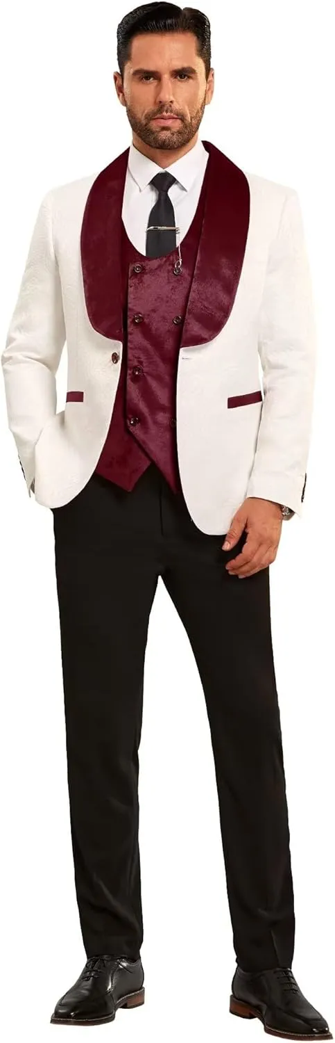 Men Suits Slim Fit 3 Piece Suit Men Shawl Lapel Men Dress Suit Pants Blazer Vest 1 Button Formal Suits for Men Prom Tuxedo