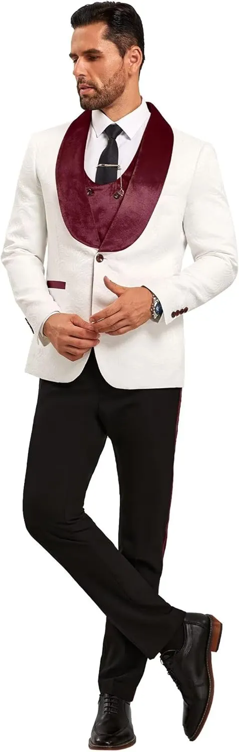 Men Suits Slim Fit 3 Piece Suit Men Shawl Lapel Men Dress Suit Pants Blazer Vest 1 Button Formal Suits for Men Prom Tuxedo