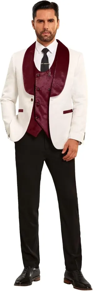 Men Suits Slim Fit 3 Piece Suit Men Shawl Lapel Men Dress Suit Pants Blazer Vest 1 Button Formal Suits for Men Prom Tuxedo