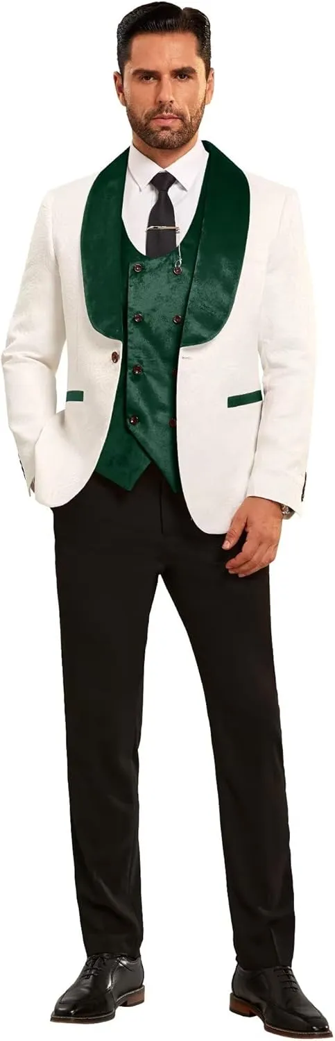 Men Suits Slim Fit 3 Piece Suit Men Shawl Lapel Men Dress Suit Pants Blazer Vest 1 Button Formal Suits for Men Prom Tuxedo