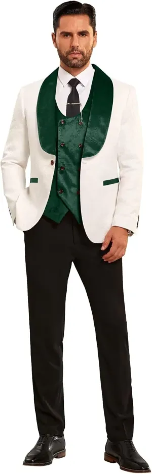 Men Suits Slim Fit 3 Piece Suit Men Shawl Lapel Men Dress Suit Pants Blazer Vest 1 Button Formal Suits for Men Prom Tuxedo