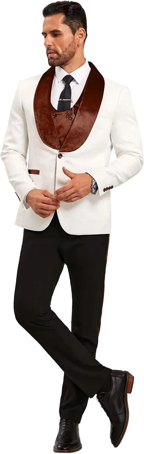 Men Suits Slim Fit 3 Piece Suit Men Shawl Lapel Men Dress Suit Pants Blazer Vest 1 Button Formal Suits for Men Prom Tuxedo
