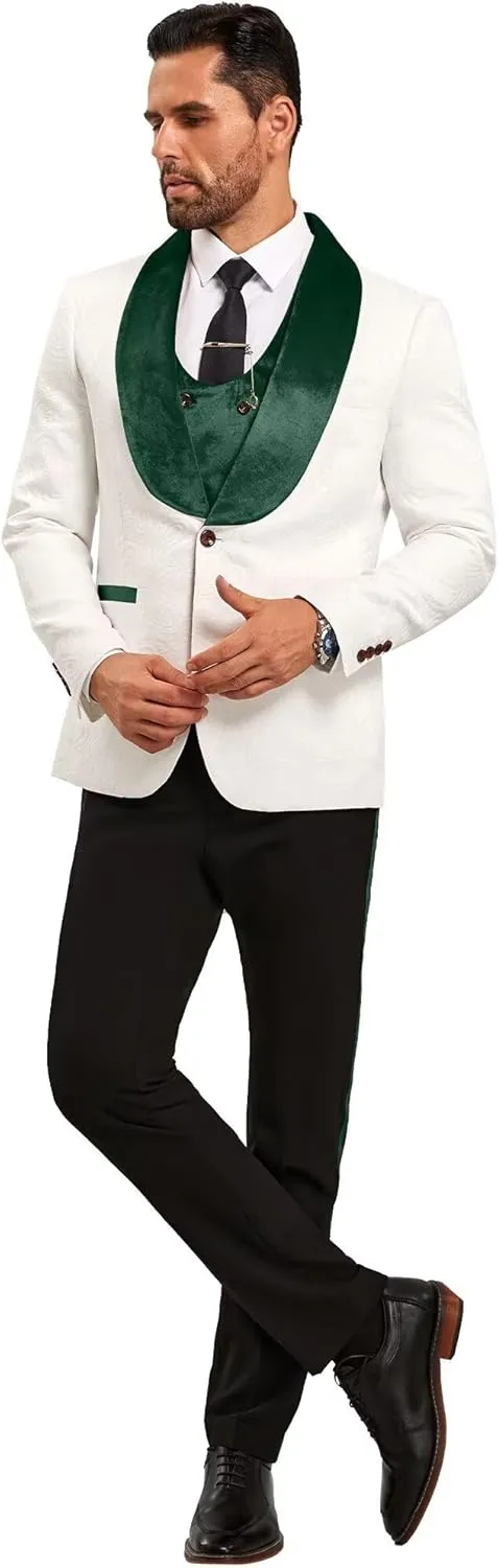 Men Suits Slim Fit 3 Piece Suit Men Shawl Lapel Men Dress Suit Pants Blazer Vest 1 Button Formal Suits for Men Prom Tuxedo
