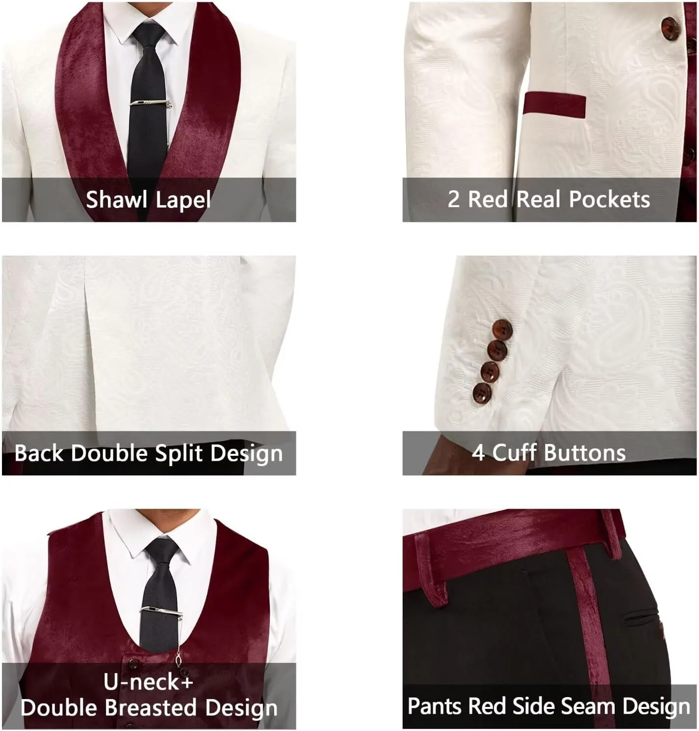 Men Suits Slim Fit 3 Piece Suit Men Shawl Lapel Men Dress Suit Pants Blazer Vest 1 Button Formal Suits for Men Prom Tuxedo