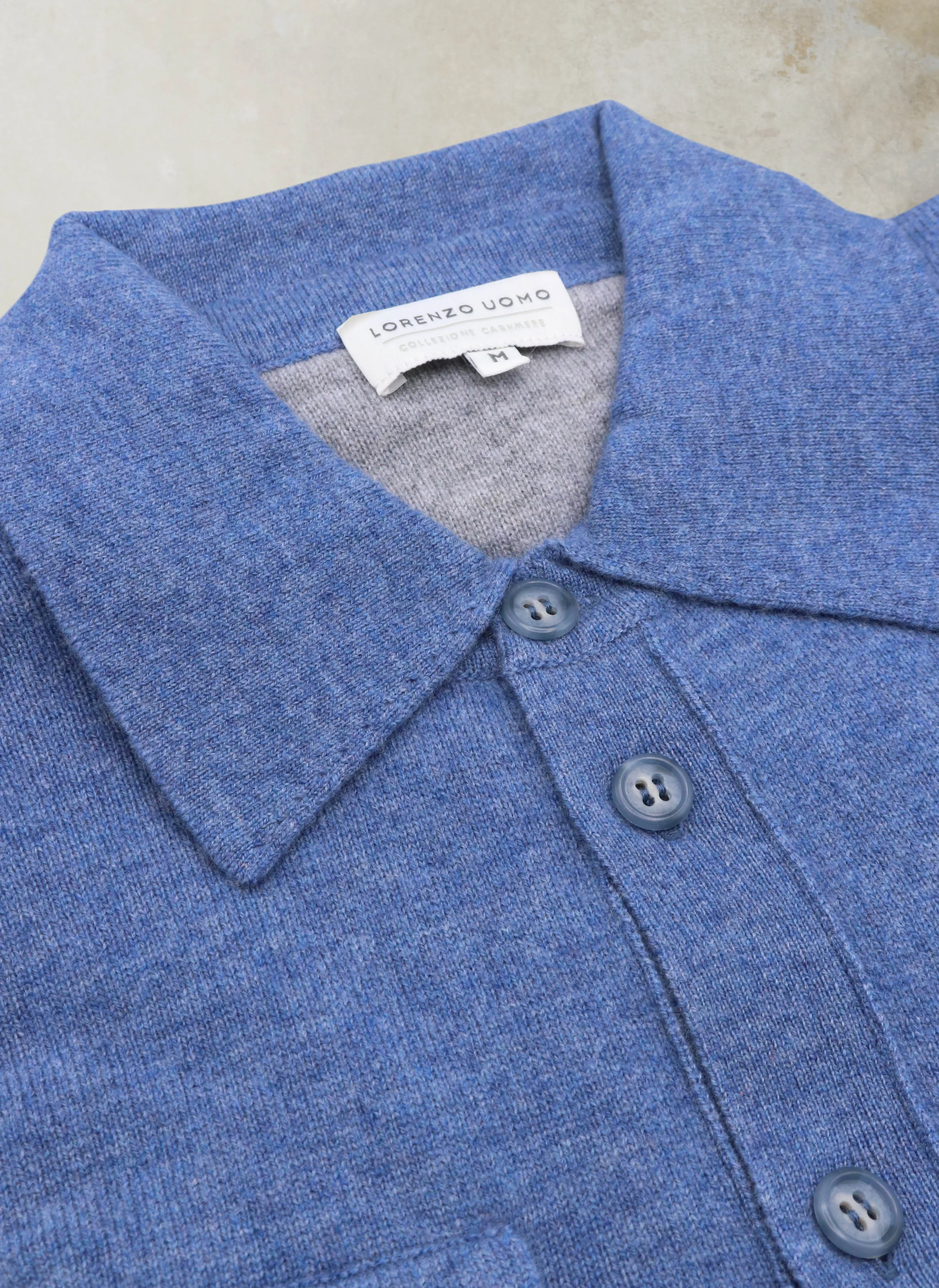 Men's Bergamo Cashmere Long Sleeve Shirt Sweater With Buttons in Denim Blue