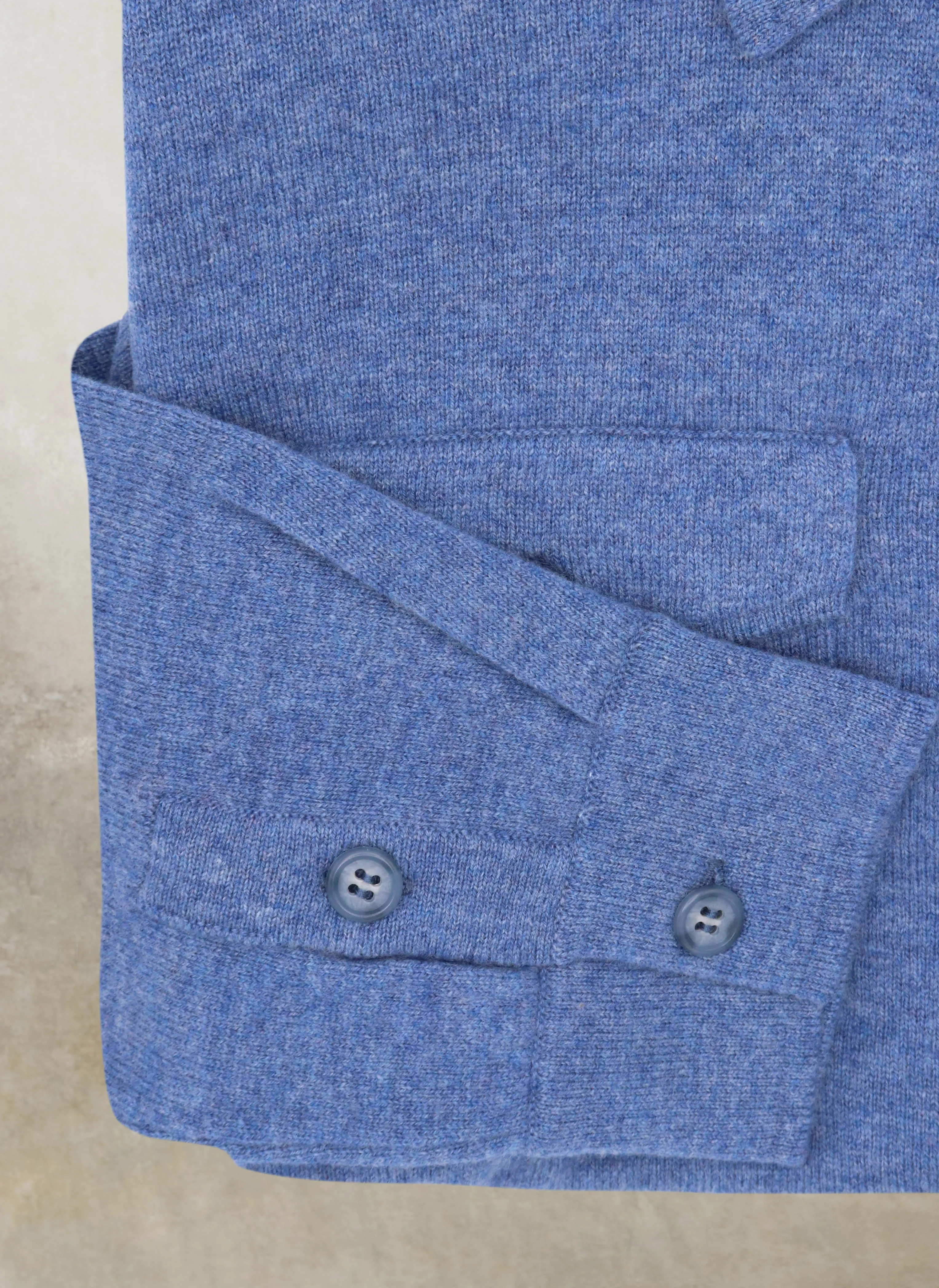 Men's Bergamo Cashmere Long Sleeve Shirt Sweater With Buttons in Denim Blue
